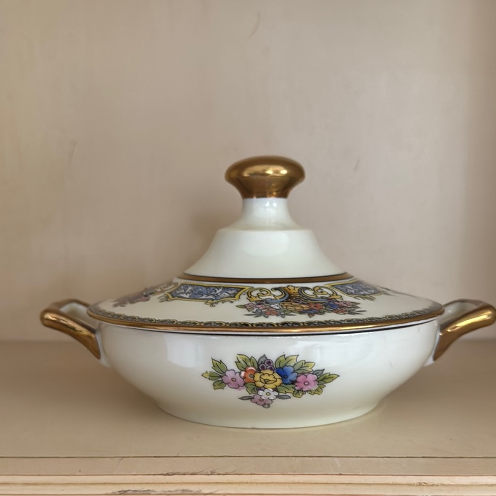 Noritake Vintage Floral Lidded Dish with Gold Handles